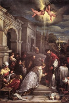 St Valentin Baptizing St Lucilla Jacopo Bassano Peinture à l'huile